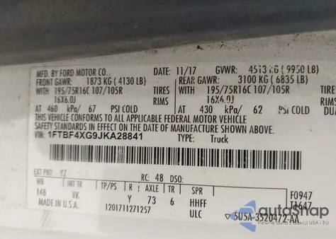 2018 Ford Transit-350 z USA, uszkodzony, nr VIN 1FTBF4XG9JKA28841